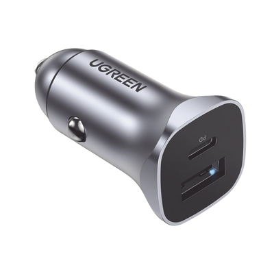 [30780] Cargador de Auto 24W | Puerto USB-A y USB-C | Carga Rápida | Compatible con Vehículos de 12 y 24 VCD | PD3.0 + QC3.0 | Indicador Led | Diseño Compacto | Chip Inteligente | Caja de Aluminio