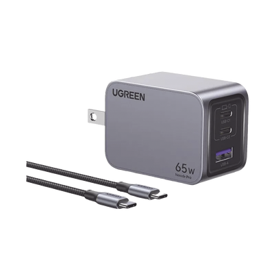 [25870] Cargador de 65W serie Nexode Pro | 3 Puertos de Carga Rápida | 2 USB-C | 1 USB-A | Tecnología GaNInfinity | PD3.1 de 65W / QC4.0 | Tecnología de Protección Térmica | Optimiza la Carga | Caja de Aluminio | Incluye Cable U