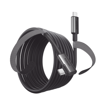 [90629] Cable USB-C a USB-C (Cable Link) | 5 metros (16 pies) |  Transferencia de Alta Velocidad | Carga Rápida | Un Extremo Angulado | Caja de Aluminio | Nylon Trenzado.