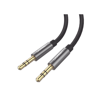 [10735] Cable Auxiliar 2 Metros / Conector 3.5mm a 3.5mm / Macho a Macho / Cubierta de TPE / Carcasa de Aluminio / Color Negro