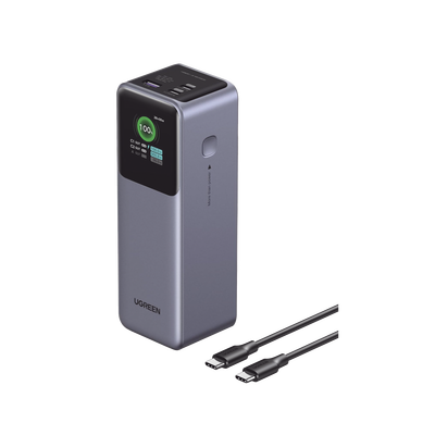 [35525B] Power Bank de 25000mAh | 3 Salidas 200W Max. | USB-A + 2 USB-C | PD 3.0, QC3.0 | FCP | SCP | Pantalla Inteligente | Carcasa Ignifuga | Color Gris | Incluye Cable USB de 50cm | Carga tu Laptop de Manera Segura.