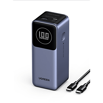 [35526B] Power Bank de 12000mAh | 2 Salidas 100W Max. | USB-A + 1 USB-C | PD 3.0 | QC3.0 | FCP | SCP | Pantalla Inteligente | Carcasa Ignifuga | Color Gris | Incluye Cable USB de 50cm | Carga tu Laptop de Manera Segura.