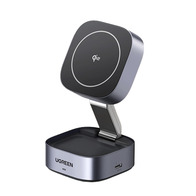 [35316] Cargador Inalámbrico 2 en 1 25W / Tecnología Magnética Qi 2 / 15W para Teléfono + 5W para Auriculares / Puerto USB-C 5W / Protecciones Múltiples / Cable USB-C Incluido