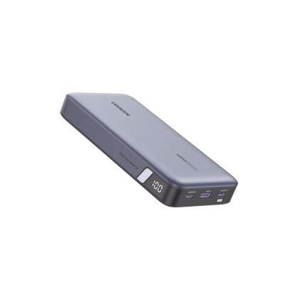 [90597M] Power Bank de 25000mAh | 3 Salidas 145W Max. | USB-A + 2 USB-C | PD 3.0, QC3.0 | FCP | SCP | Pantalla Inteligente | Carcasa Ignifuga | Color Gris | Incluye Cable USB de 50cm | Carga tu Laptop de Manera Segura.