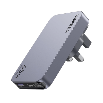 [25356] Cargador Rápido GaN 65W UGREEN / 2 Puertos USB-C + 1 Puerto USB-A / Tecnología GaN / Carga Rápida PPS PD 3.0 QC 4.0 / Compatibilidad Universal 100-240V / Diseño Compacto