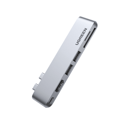 [80856] Hub USB-C 6 en 1 / 2xUSB-A 3.0 (5Gbps) / HDMI 4K@30Hz / Puerto PD 100W / Lector SD+MicroSD / Aluminio / Compatible Thunderbolt 3 / Compacto 110x29x8.5mm