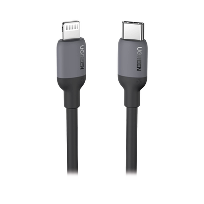 [20304] Cable USB-C a Lightning / Certificado MFi / 1 Metro / Adecuado para iPhone, iPad, iPod / Carga Rápida PD 20W /  Sincronización de Datos de hasta 480 Mbps / Goma de Silicona y  TPE. / Suave al Tacto / Color Negro 