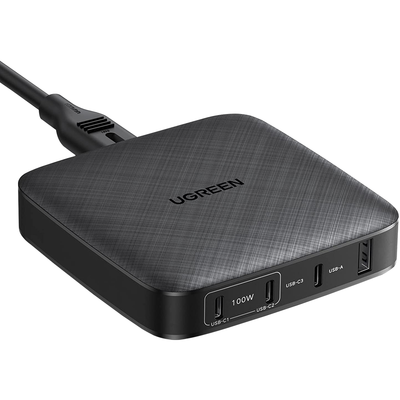[70869] Cargador de escritorio de 100W / 4 Puertos de Carga Rápida / 4 USB-C / 2 USB-A / Tecnología GaN II +SIC / Power Delivery 3.0 / Quick Charge 4.0 / Chip Confiable y Carga Inteligente / Optimiza la Experiencia de Carga