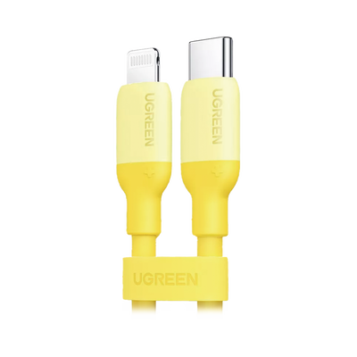 [90226] Cable USB-C a Lightning / Certificado MFi / 1 Metro / Adecuado para iPhone, iPad, iPod / Carga Rápida PD 20W /  Sincronización de Datos de hasta 480 Mbps / Goma de Silicona y  TPE. / Suave al Tacto / Color Yellow
