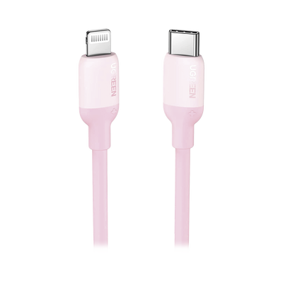 [60625] Cable USB-C a Lightning / Certificado MFi / 1 Metro / Adecuado para iPhone, iPad, iPod / Carga Rápida PD 20W /  Sincronización de Datos de hasta 480 Mbps / Goma de Silicona y  TPE. / Suave al Tacto / Color Pink