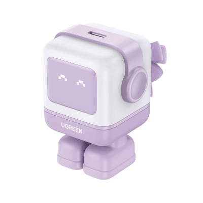 [25036B] Cargador Mini GaNRobot 30W serie UNO | 1 USB-C de Carga Rápida | Tecnología GaN II | Multiprotocolo PD/QC/SCP/FCA | Carga Inteligente | Pantalla LED | Zapato Magnético Extraíble | Thermal Guard | Color Lila.