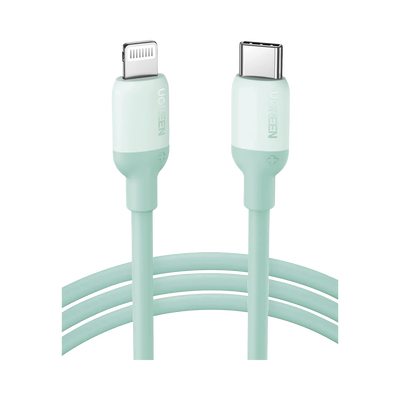 [20308] Cable USB-C a Lightning / Certificado MFi / 1 Metro / Adecuado para iPhone, iPad, iPod / Carga Rápida PD 20W /  Sincronización de Datos de hasta 480 Mbps / Goma de Silicona y  TPE. / Suave al Tacto / Color  Green