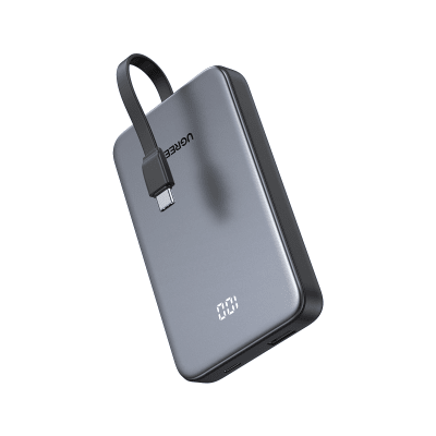 [75161B] Power Bank 10000mAh con Cable Integrado 20W / Puerto USB-C PD3.0 PPS / Puerto USB-A SCP 22.5W / Batería Polímero Litio / Protecciones Múltiples / Indicador Digital / Material V-0
