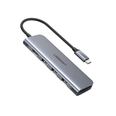 [70410] HUB USB-C Multipuertos / HDMI 4K@30Hz  / 3 Puertos USB-A 3.0 / Lector Tarjeta SD+TF (Uso Simultáneo) / 6 en 1 / Carcasa de Aluminio.