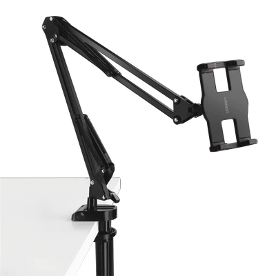 [50394] Soporte para Tableta con Brazo tipo Perezoso / Brazo Ajustable y Cabezal de 360° / 3 Perillas de Ajuste / Soporta dispositivos de 4'' a 12.9'' de hasta 1.5 KG / ABS + Metal de Alta Calidad.