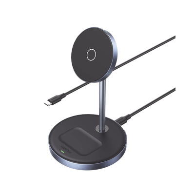 [90668] Soporte de Carga Inalámbrica | 3 en 1 | Compatible con MagSafe | Perfecto para iPhone y  AirPods | Carga Rápida Adaptativa /Simultanea | Múltiples Protecciones | Luz Indicadora LED | Aleación de Aluminio | Incluye Cable
