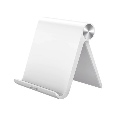 [30485] Soporte de Escritorio para Tablet /  Ajustable de 0° a 100° / Goma Antiarañazos / Antideslizante / Amplia Compatibilidad con dispositivos de 4'' a 13'' / Plegable / ABS / Color Blanco