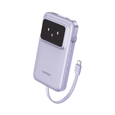 [35604B] Power Bank Serie Uno |  10000mAh | 30W |  con Cable USB-C Incorporado | 2 Salidas 30W Max. | Pantalla Inteligente | Carcasa Ignifuga | Aprobado por Aerolíneas.| Color Purple.