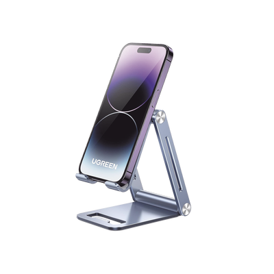 [90461] Soporte para Teléfono Celular de Aluminio / Angulo Ajustable / Amplia Compatibilidad con dispositivos de 4.7'' a 7.9'' / Antideslizante / Antiarañazos / Plegable / Color Azul