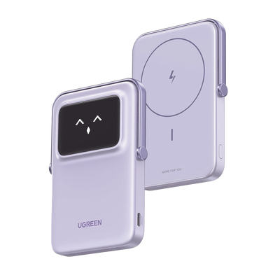 [35606] Power Bank Inalambrico | 5000mAh | 7.5W  |  Con Emojis de Estado | Carga Rápida USB-C Bidireccional  | Pantalla TFT  Inteligente | 13 niveles de Proteccion | Con Holder | Color Purple.