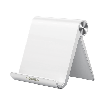 [30285] Soporte de Escritorio para Telefono Celular / Ajustable de 0° a 100° / Goma Antiarañazos / Antideslizante / Amplia Compatibilidad con dispositivos de 4'' a 7.9'' / Plegable / ABS / Color Blanco