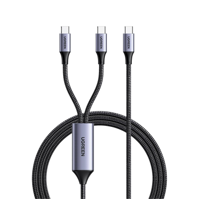 [35087] Cable USB-C a Y (USB-C & USB-C) | 1.5 Metros | Carga Rápida de hasta 100W | PD3.0 | QC4.0/3.0/2.0 | FPC | AFC | Protección Integrada| Caja de Aluminio | Nylon Trenzado | Amplia Compatibilidad | Color Negro.