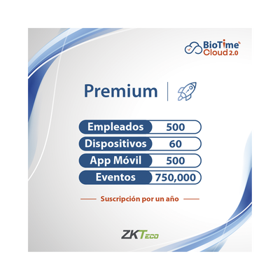 [ZKT0820135] LICENCIA PREMIUM BIOTIME CLOUD 2.0  / 500 USUARIOS / 60 DISPOSITIVOS (Licencia Anual)