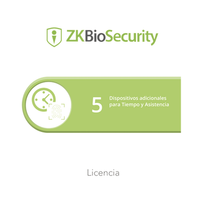 [ZKBSTA5] Licencia para ZKBiosecurity permite gestionar hasta 5 dispositivos para tiempo y asistencia