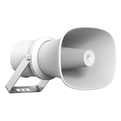 [DS-QAZ1325G1T-EY] Bocina (Altavoz IP ) | Tipo Trompeta | 25 Watts | POE | Anti-corrosión | Metal | IK10 | Entrada de alarma | Voceo en tiempo real | Calendarización de audios | Síntesis de Voz (TTS)