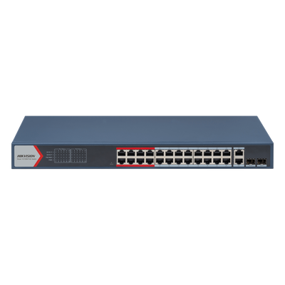 [DS3E1326PEI(B)] Switch PoE+ Administrable / 24 Puertos 10/100 Mbps PoE+ / 2 Puertos Gigabit Combo / 370 W / Modo Extendido 300 m / Hik-Partner Pro / 6 kV Protección