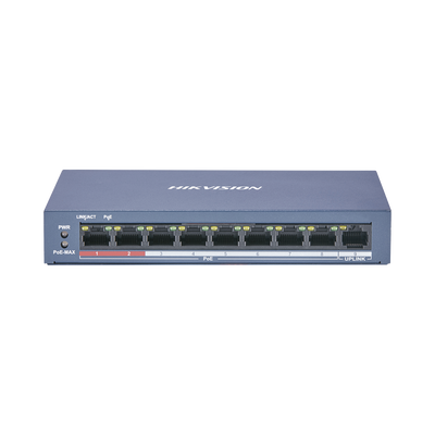 [DS-3E0109P-E/M(B)] Switch PoE+ / No Administrable / 8 Puertos 10/100 Mbps PoE+ / 1 Puerto 100 Mbps Uplink / PoE hasta 250 metros / 60 W 