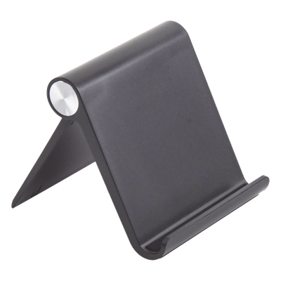 [50747] Soporte de Escritorio  para Teléfono Celular / Ajustable de 0° a 100° / Goma Antiarañazos / Antideslizante / Amplia Compatibilidad con dispositivos de 4'' a 7.9'' / Plegable / ABS / Color Negro