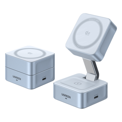 [55960B] Cargador Inalámbrico Magnético 2 en 1 / 25W Qi2 Certificado / Doble Carga + USB-C 5W / Plegable Portátil / 16 Imanes 7N / Enfriamiento Inteligente