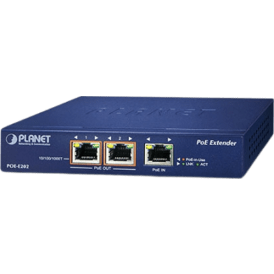 [POE-E202] Extensor PoE Gigabit / 1 Puerto PoE+ a 2 Puertos 802.3af/at / Hasta 200 Metros / Metal / Plug and Play / Montaje en Pared