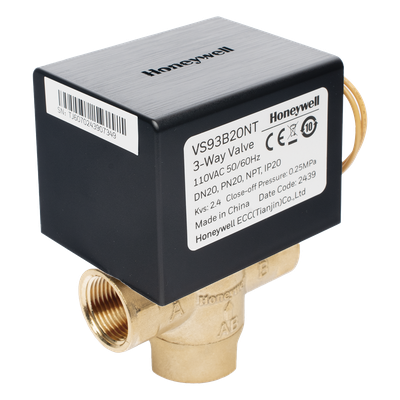 [VS93B20NT] Válvula de control eléctrica de 3 vías para fancoil, retorno por resorte, normalmente cerrada, 110 V CA, DN20 (3/4"), conexión NPT