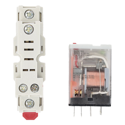 [FKITVMD1BF24A] Kit de relevador SPDT de 15A con zócalo, bobina 24 Vac, LED de estado y montaje en riel DIN