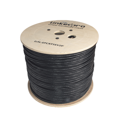 [EP-CAT-5E-V2P] Bobina de Cable Siamés Cat5E CCA + 2 Cables Gruesos (16 AWG) para Alimentar Cámaras Más Lejos / 305m / Instalación en Exterior / Uso Industrial para Climas Extremos