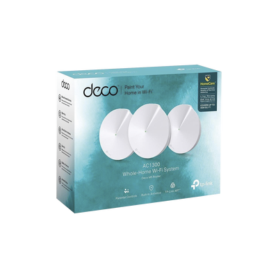 [DECOM5-3PACK] Kit 3 Routers Inalámbricos MESH Interior para Hogar / Doble Banda Wi-Fi 5 AC1300 Mbps / 2 Puerto Gigabit WAN/LAN / 4 Antenas Internas / Administración Mediante la App Deco (iOS, Android) / Protección HomeCare