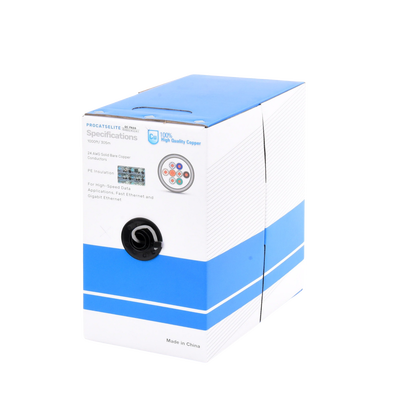 [PRO-CAT-5E-LITE] Bobina de cable de 305m, (1000 ft), Cat5e, 24 AWG, color Gris, UL, para aplicaciones en videovigilancia, redes de datos. Uso Interior