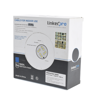 [PRO-CAT-5E/100M] Cable Cat5e de alto rendimiento, con certificaciones ETL, UL, color gris, de 100 m ( 328 ft ) para aplicaciones en CCTV, redes de datos. Uso interior.