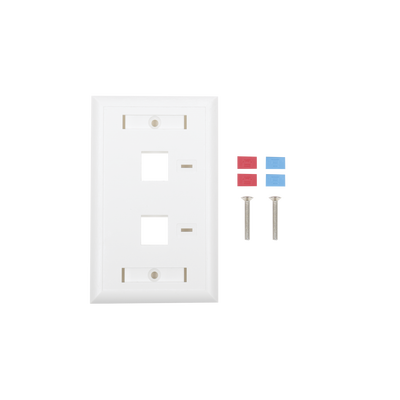 [LP-FP-22] Placa de pared de 2 puertos, Keystone, con espacio para etiqueta, Color Blanco